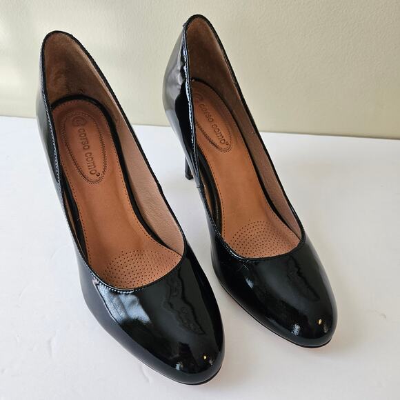 Corso Como Patent Leather Pumps, Size 7.5M Black Almond Toe - Picture 2 of 10
